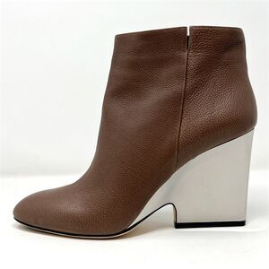 Jimmy Choo Myth Brown Grained Leather Mirrored Wedge Ankle Boots- Size 41